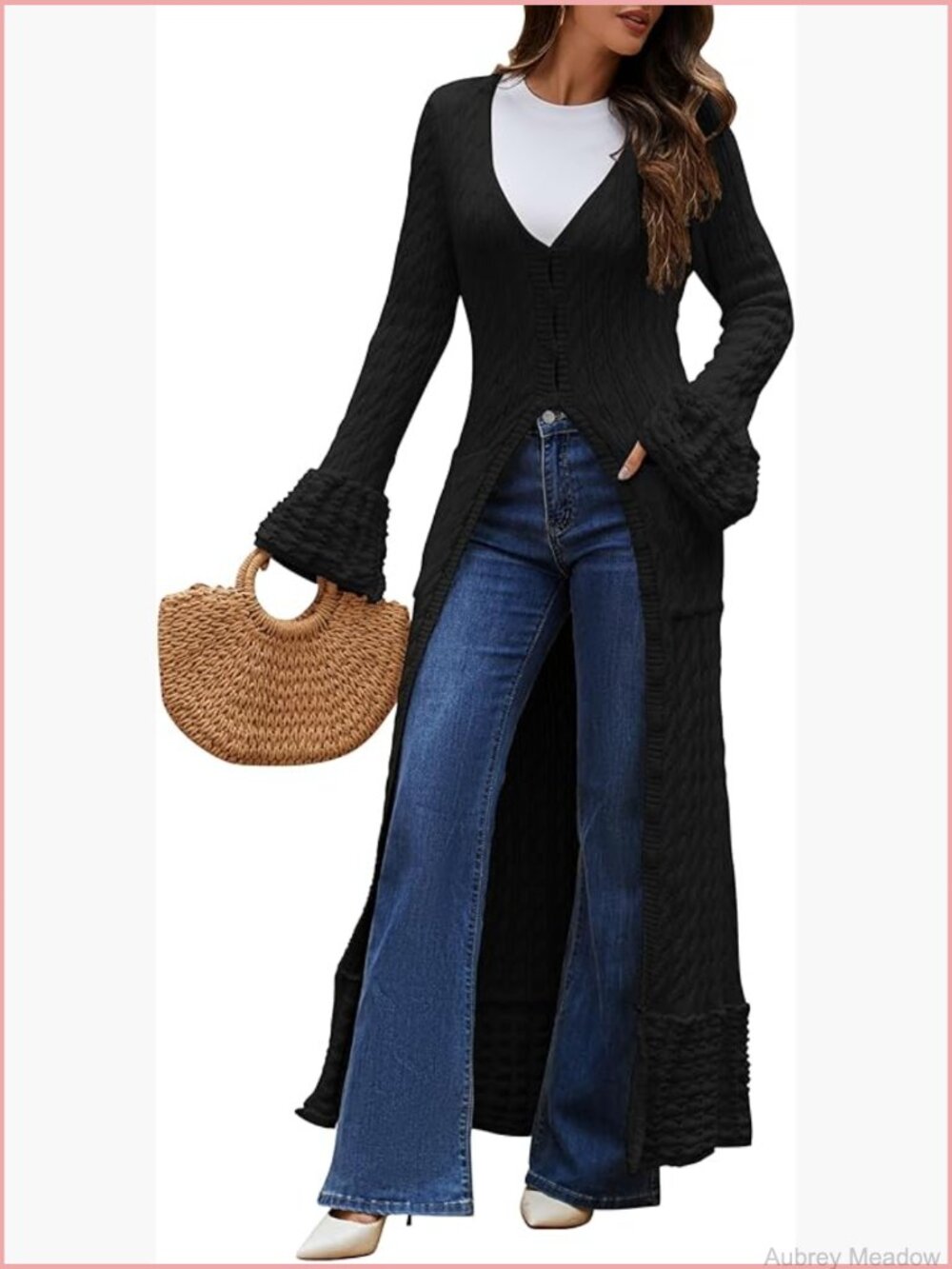 Chunky Cable Knit Maxi Cardigan Sweater Cozy Button Down Long Duster